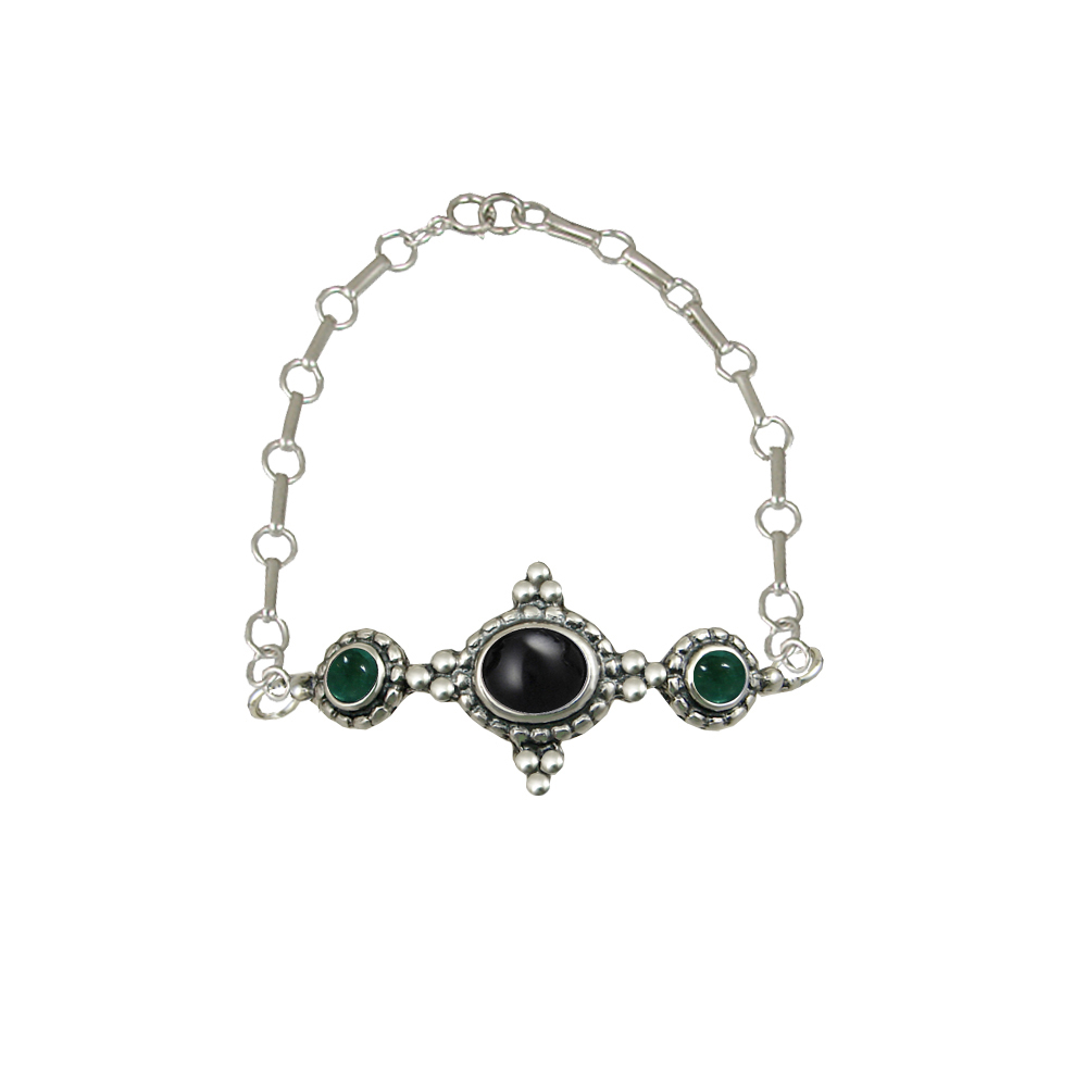Sterling Silver Gemstone Adjustable Chain Bracelet With Black Onyx And Fluorite